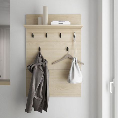 Appendiabiti Navelli, set Fissaggio a Muro Incluso, 6 Ganci, Installazione a Muro, 115h cm Marrone Rovere