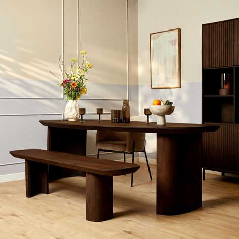 Banc de salle à manger bois foncé pieds courbes 180 cm ALMA