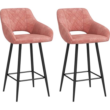 Bar Stools Set of 2, Velvet-Touch Fabric Counter Height Bar Chairs Pink