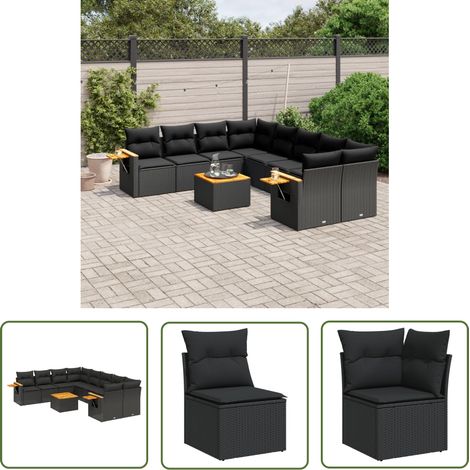 The Living Store 9-tlg. Garten-Sofagarnitur mit Kissen Schwarz Poly Rattan - Gartenmöbel - Sofasatz - Esszimmergarnitur - Outdoor Möbel - Lounge Set (1/5)