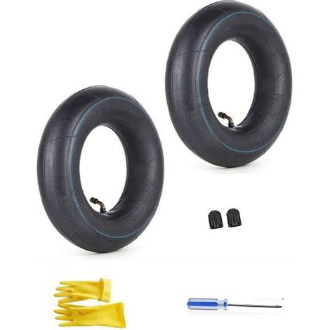 VURAHOME - Chambre à air 4,00/3,50-6 350/400-6 3.50-6 4.00-6 4.10-6 avec tige de valve coudée TR87 Remplacement pour camions à main Tondeuses à gazon Remorques de jardin Brouettes + Gants