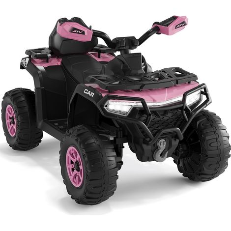 Quad électrique enfant batterie rechargeable 12V LED musique USB sans fil vitesse 3km/h 3-8 ans rose
