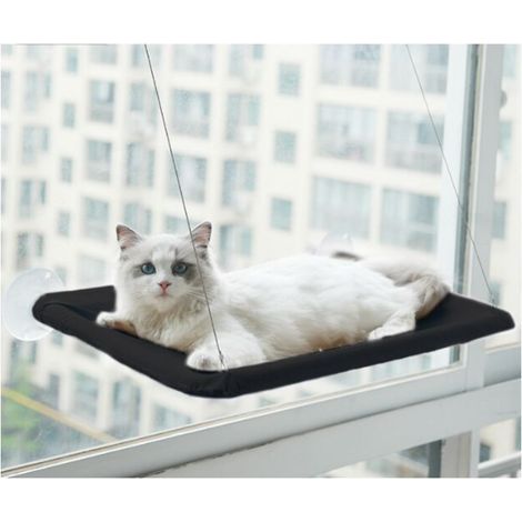 Fenster-Katzenhängematte – geeignet für große Katzen bis 25 kg, Lounge-Sessel, Haustierbett – geeignet für große Fenster – hängendes Katzenbett – Schwarz