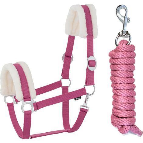 1 Ensemble Licol Et Longe Fourrure Synthétique Réglable Mousqueton Sécurisé Pour Cheval Poney Jouet (1/4)
