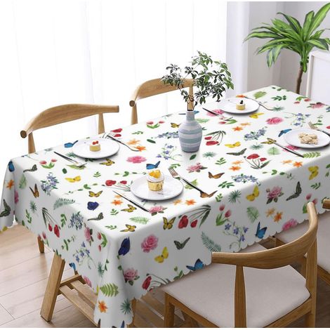Nappe lavable, rectangulaire, 140 x 180 cm, motif floral, pour l'extérieur, anti-taches, facile d'entretien, imperméable, pour cuisine, table à manger, table basse, fête, jardin (1/5)