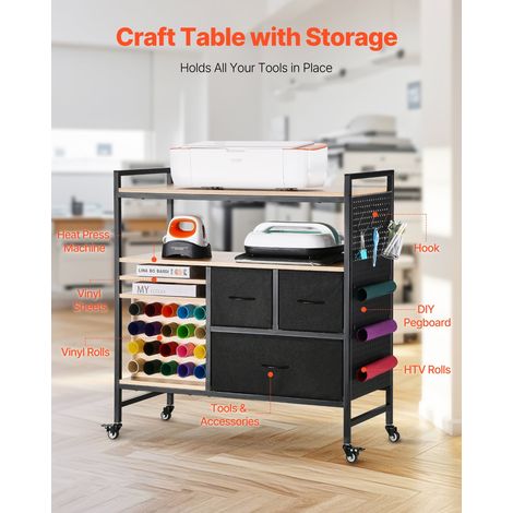 Chariot de Rangement, Compatible avec les Plotters de Découpe, Table de Travail Artisanal avec 20 Porte-rouleaux de Vinyle et 3 Tir… (1/5)