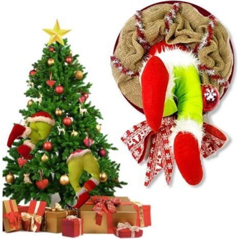 Grinch Decoration Noel,Couronne de Noel Porte Exterieur,Guirlande Sapin The Grinch,Couronne de Noel-Peluche-À Utiliser sur Les Cheminées,Les Murs,Les Fenêtres et Les Décorations de Sapin de Noël (1/5)