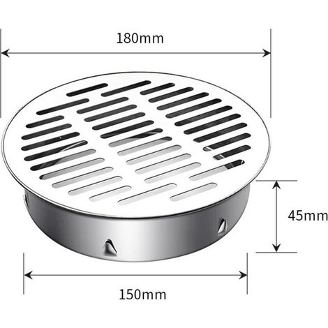 Siphon de Sol en Acier Inoxydable, Couvercle de Grille Rond Anti-Blocage Rond, Crépines de Vidange de Balcon pour Salle de Bain, Cuisine, Salle de Bain(160 Bouche Plate)