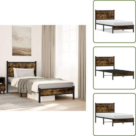 Cadre de lit en métal sans matelas chêne fumé 80x200 cm - Cadre De Lit - Lit Double - Lit En Métal - Lit Moderne - Literie (1/5)
