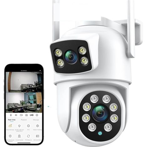Caméra de sécurité à Domicile Caméra 4K 8MP PTZ, Double Objectif, Double écran, Zoom numérique 4X, caméra IP 4MP HD, Suivi Automatique, vidéosurveillance extérieure(8MP NO SD Card) (1/5)