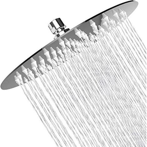 Pointure de douche de pluie haute pression, 8 pouces 304 Pouche de douche de précipitations en acier inoxydable, look miroir-pke, angle de pulvérisation pivotant, expérience de douche voluptueuse, ins (1/5)