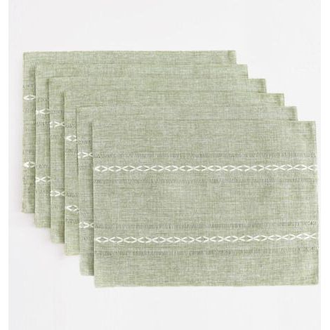 Sets de table en coton et lin, 30 x 45 cm, lot de 6, ourlets rustiques pour table de cuisine, résistants à la chaleur, vert sauge (1/4)