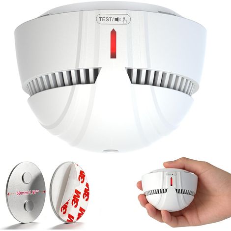 Mini Detecteur de Fumée avec 10 Ans Pile, Alarme Incendie Détecteur de Fumée Aimant sans Percage, Bouton Test/Silenc,Idéal pour Maison, Bureau,École et Location (Lot de 1) (1/5)