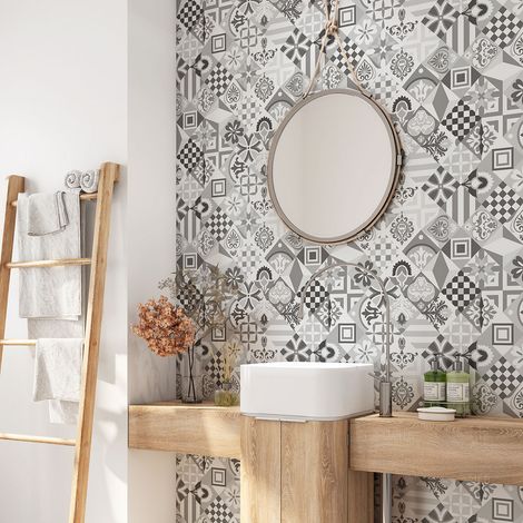 Crédence adhésive salle de bain - Motif carreaux de ciment - 50x50 cm - Adhésif MAT (1/4)