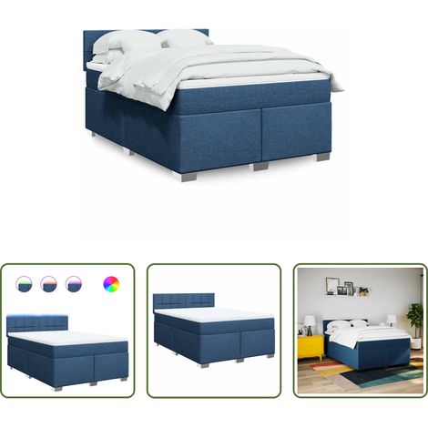 vidaXL Surmatelas - Sommier à lattes de lit avec matelas Bleu 140x190 cm Tissu (1/5)