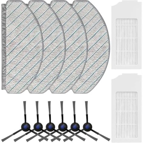 Lot de 12 brosses latérales HEPA pour aspirateurs Deebot N20/N20 Plus/N20 Pro Plus, 6 brosses latérales, 2 filtres HEPA, 4 serpillères (1/5)