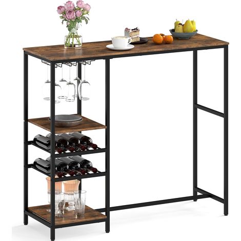 COSTWAY Tavolo da Bar 121 x 41 x 105,5 cm, Angolo Bar per Casa con Scaffali di Stoccaggio, Portabottiglie e Portacalici, Tavolo Alto per Cucina, Soggiorno, Ristorante e Bistrò (1/5)