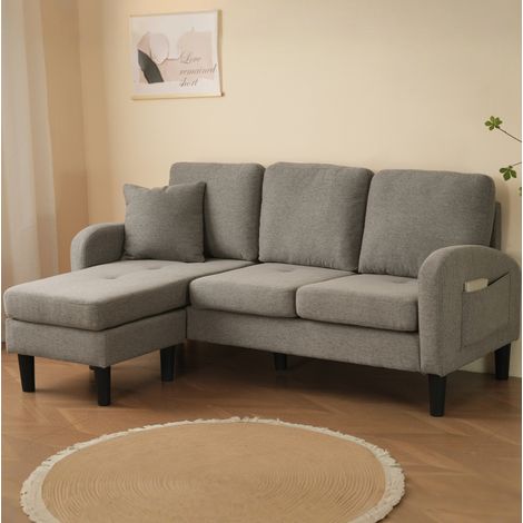 L-förmiges Ecksofa mit Chaiselongue – 3-Sitzer Sofa, 166 x 118 x 77 cm, Atmungsaktiver Baumwoll-Leinenstoff, Kunststoffbeine, Modulares Design, Ideal für Wohnzimmer, Apartments und Büros (1/5)