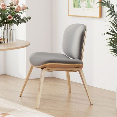 Chaise d'Accent Moderne Chaise Rembourrée avec Dossier Incurvé Cadre en Bois Courbé Solide Sans Accoudoirs Peu Encombrante Gris (1/3)