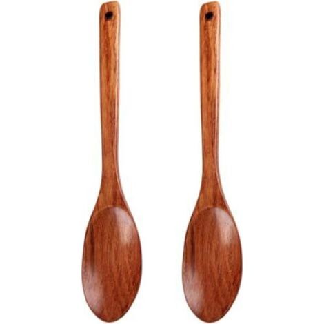 2pcs cuillères de service en bois, cuillères en bois de 13 pouces long pour cuisiner des servistes à mélange ustensiles cuisine (1/5)