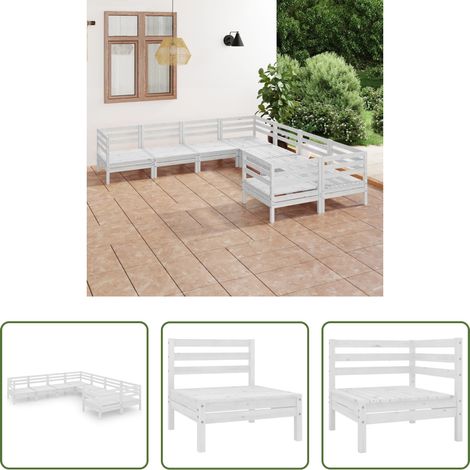 Holzsofa - 8-tlg. Garten-Lounge-Set Massivholz Kiefer Weiß (1/5)