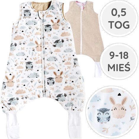 BabyU, Calcetines para piernas de saco de dormir de verano con doble cremallera, 0.5 TOG, 9-18 M
