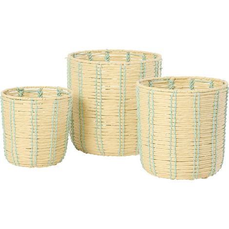 Lot de 3 Paniers de Rangement "Trenton" 35cm Naturel & Bleu