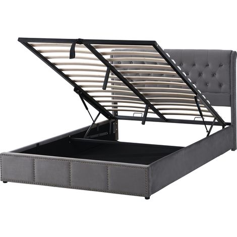 Letto imbottito 140 x 200 cm in velluto grigio con contenitore e rete a doghe (1/5)