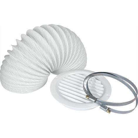 Umluft-Set 125 ohne Kohlefilter, Umluftset, Umluftgitter mit Insektenschutz, Flex Schlauch 1 m, 2 Schlauchklemmen, ø 125 mm