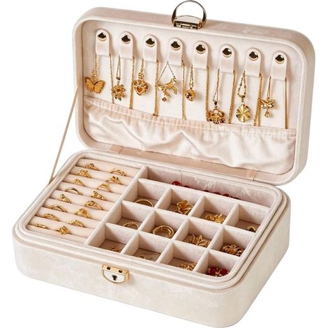 Boîte de rangement de bijoux avec doublure en velours, organisateur double couche pour colliers, boucles d ' oreilles et petites pièces sur commodes, boîte à bijoux, rangement de colliers (1/5)