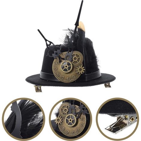 Steampunk Retro Gear Gothic Feather Dial Hands Top Hat Hair Clip Hair Accessory Mechanical Clock (1/5)