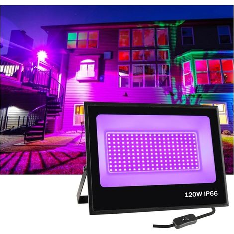 Projecteurs LED d'extérieur, Lumière noire UV 120W, projecteur noir LED IP66, lampe noire étanche for fêtes lumineuses, bars, peinture corporelle, Halloween, scène pour cour, parking, patio, aire de j (1/5)