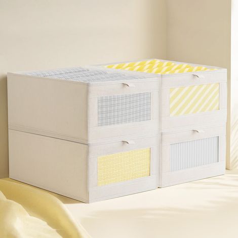 JF HOME BLISS 4PCS Linen Storage Boxes Fabric Closet Organizers Storage Baskets for Clothes (1/5)
