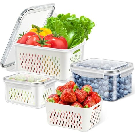 Lot de 3 boîtes de rangement hermétiques pour réfrigérateur - Empilables - Réutilisables - Pour légumes et fruits - Avec couvercles (1/4)
