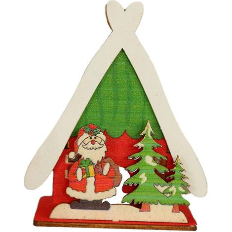 Pendentif lumineux de Noël avec cordon, en bois, avec lumière LED, décoration chalet de Noël pour Halloween. (1/5)