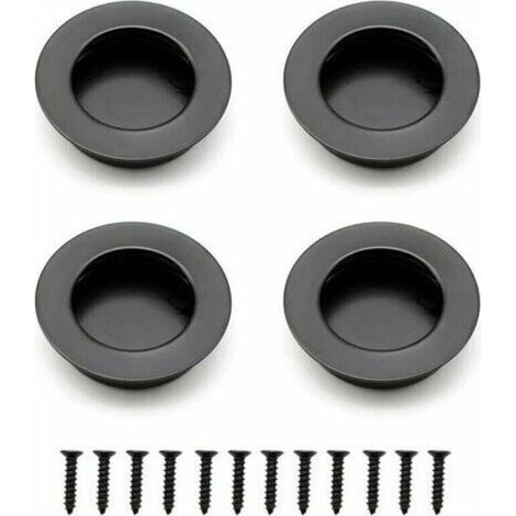 4 Pièces Poignée de Porte Coulissante Poignée Encastrable Ronde pour Tiroirs Armoires - Noir.. (1/4)