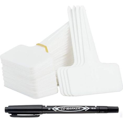 100 pièces Etiquette Jardin Exterieur Marqueurs en Plastique de Plantes Type T Plastique Etiquette Potager avec Stylo étanche Etiquetage Réutilisable et Accessoires pour Plantes(Blanc) (1/5)