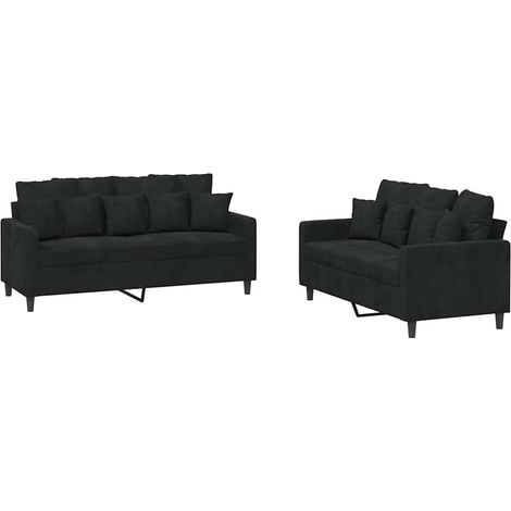 vidaXL Juego de sofás con cojines 2 piezas terciopelo negro (1/2)