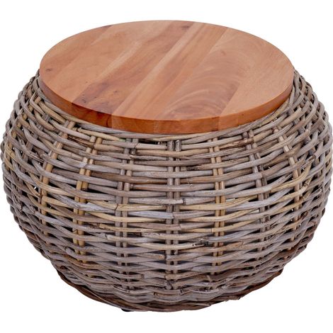 Beistelltisch HHG-088, Rattantisch Blumentisch Kaffeetisch Loungetisch Holztisch, rund 33x49x49cm, Kubu Rattan natur