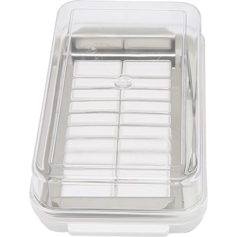 Boîte à beurre en acier inoxydable, récipient de rangement pour fromage avec couvercle transparent pour la cuisine, châssis blanc (1/5)