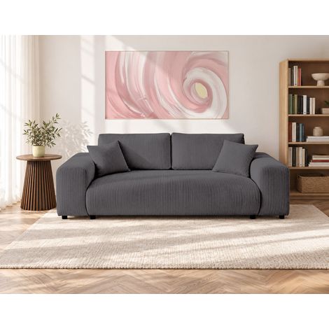 Lisa Design – Canapé droit 3 places en velours côtelé gris foncé – Coussins déhoussables – Structure en bois massif – Style contemporain (1/5)