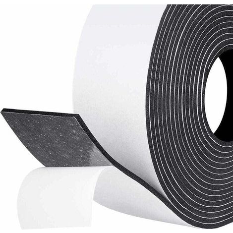 Joint Adhésif en Bande d'Isolation Phonique pour Fenêtre Porte Garage Douche 50mm x 3mm x 5 m Joint Anti froid en Caoutchouc Antichoc Protection Placard Meuble - Mousse noir film blanc, (1/4)