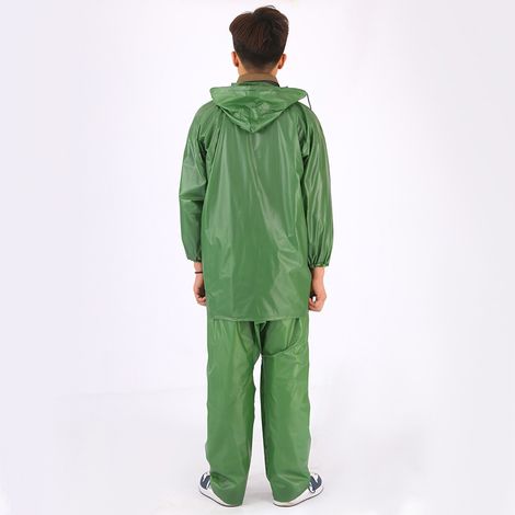 Ensemble de pluie imperméable épais veste et pantalon boutonnés, poignets ajustés, poncho anti-pluie réutilisable, taille unique, vert 1J (1/3)
