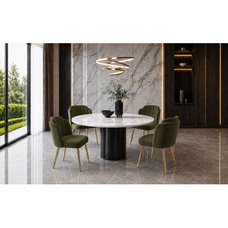 4 sedie da pranzo moderne verdi imbottite con gambe in metallo dorato e piedini regolabili (1/5)