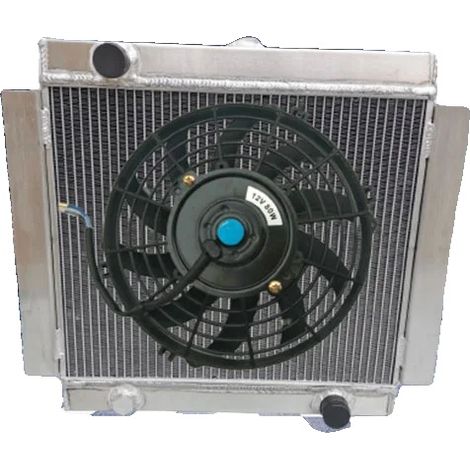 Radiador de aluminio, 3 filas, tamaño del núcleo 420 mm x 360 mm x 70 mm, tamaño total 500 mm x 460 mm x 70 mm, diámetro de entrada/salida 30 mm, compatible con Ford Escort Mk1 Mk2 RS2000 1968-1980 (1/5)