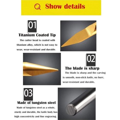 5-teiliges CNC-Gravurfräser-Set, 30°-Fräser mit 0,1 mm Hartmetallspitze, 3,175 mm titanbeschichtetes CNC-Fräser-Set (1/3)