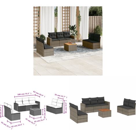 8-tlg. Garten-Sofagarnitur mit Kissen Grau Poly Rattan - Gartensortiment - Outdoor Möbel - Lounge Set - Gartenlounge - Rattan Gartenmöbel - Home & Living (1/3)