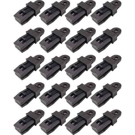 Lot de 20 clips de verrouillage robustes pour bâches – Clips en plastique pour tentes et parasols (noirs) (1/5)
