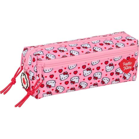 Safta HELLO KITTY - Portatodo Triple Pequeño, Estuche Infantil, Estuche Niño, Ideal para Niños en Edad Escolar, Cómodo y Versátil, Calidad y Resistencia, 22x6x8.5 cm