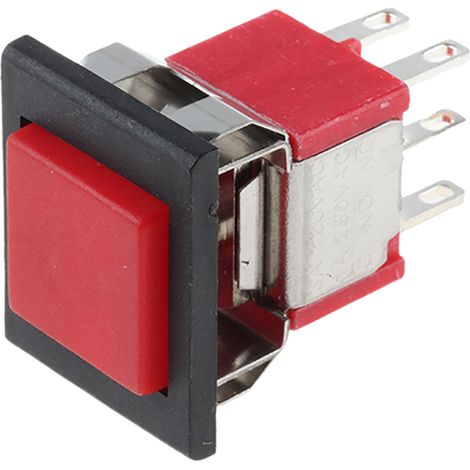 Bouton-poussoir, Momentané, 3 A @ 120 V c.a., Rouge, Montage panneau ( Prix pour 1 ) (1/2)